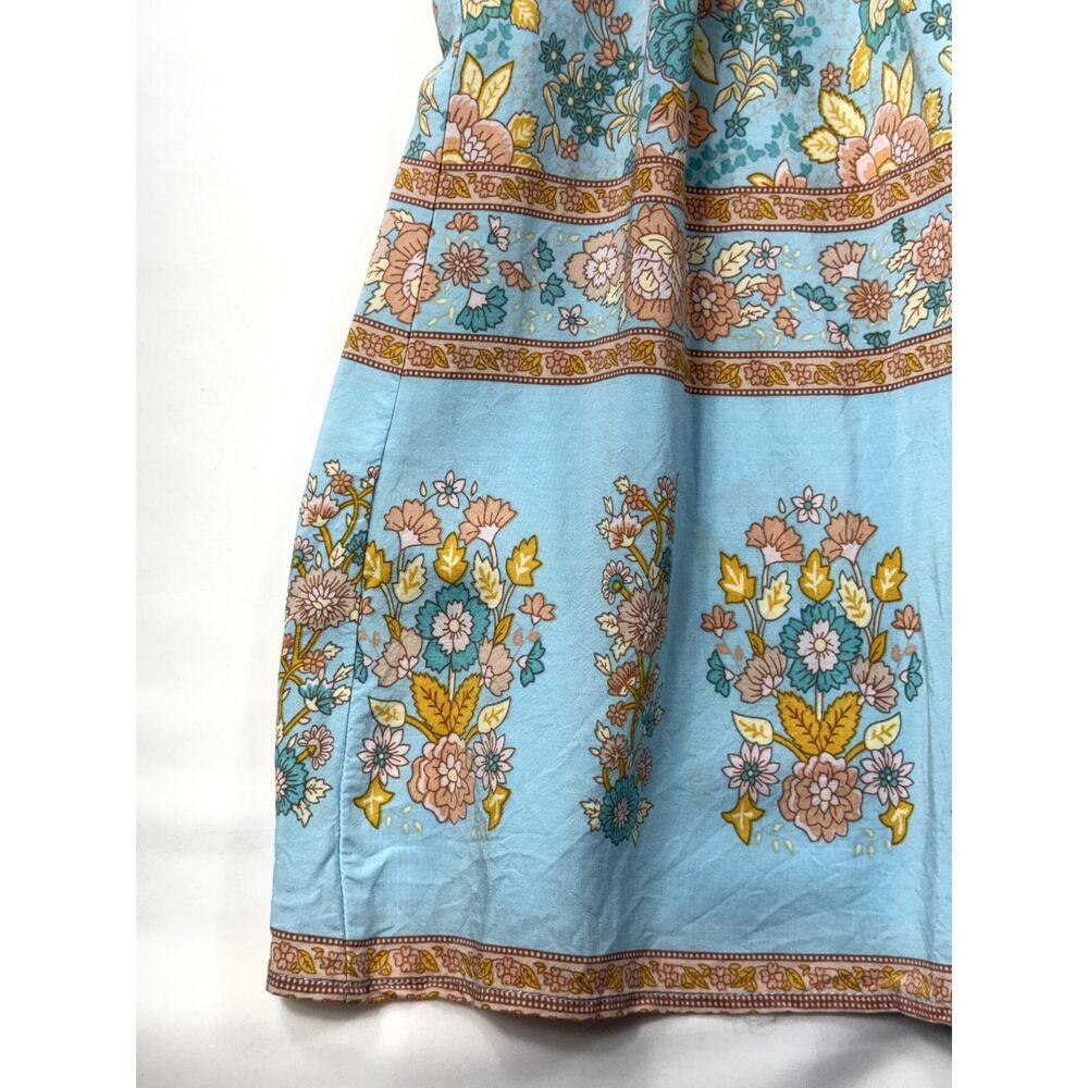 R.Vivimos turquoise and peach Sz 6 floral boho long-sleeve midi dress - Picture 6 of 12